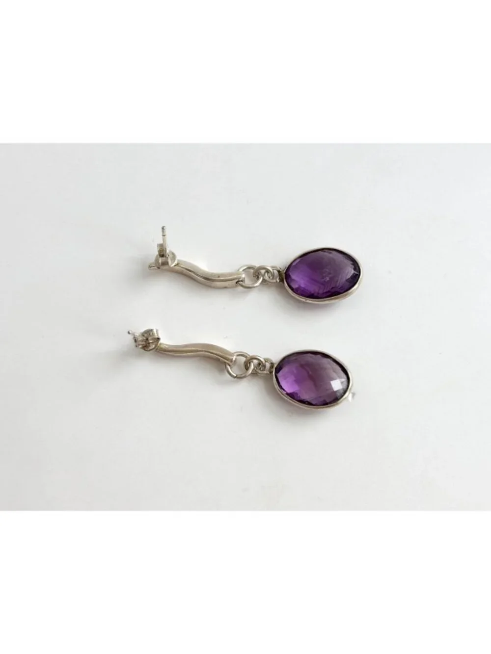 Amethyst Gemstone Swirly Minimalist Vintage Sterling Silver 925 Earrings